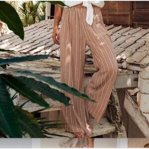 Beachgold Tan White Striped Lounge Wide Leg Casual Pants Women’s Size Large